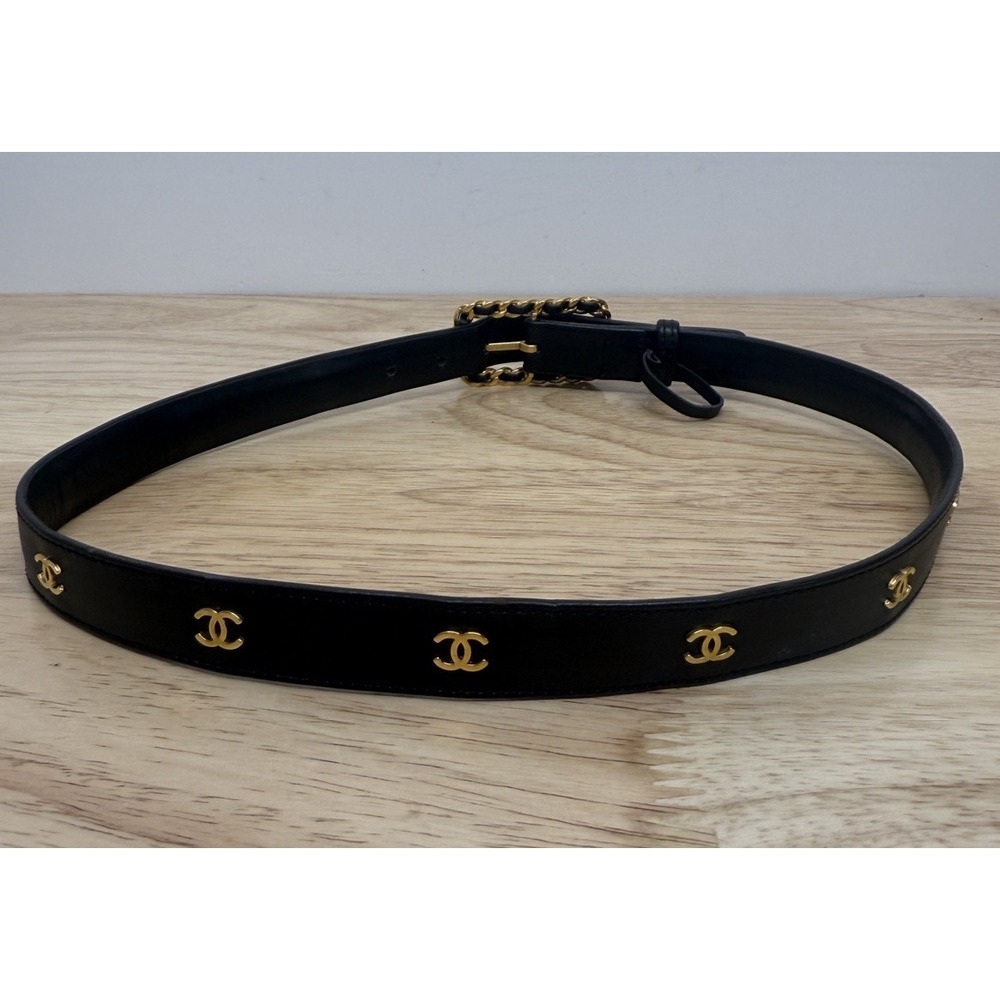 Authentic CHANEL Vintage 1996 Belt Leather Coco Mark/Black Belt Sz 65/26 CC Logo - Picture 5 of 16